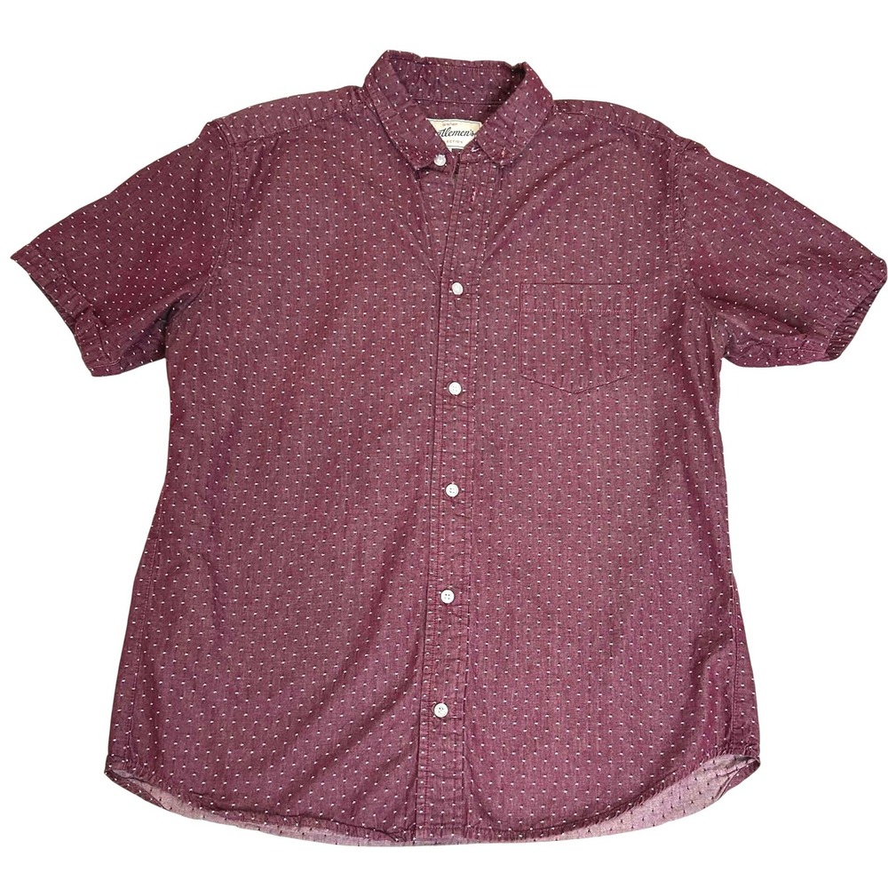 Wellen Gentlemen's Collection Mens Large Burgundy Polka Dot Cotton Shirt USA